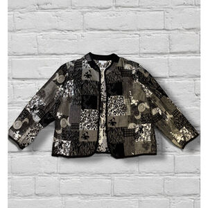 Dressbarn Womens 3X Black White Long Sleeved Open Front Casual Patchwork Jacket